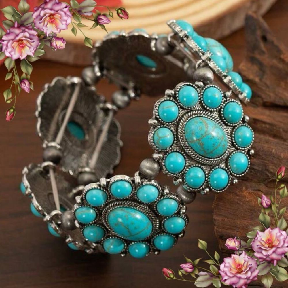 Bohemian Inspired, Vintage Style Elastic Turquoise Beaded Bracelet
